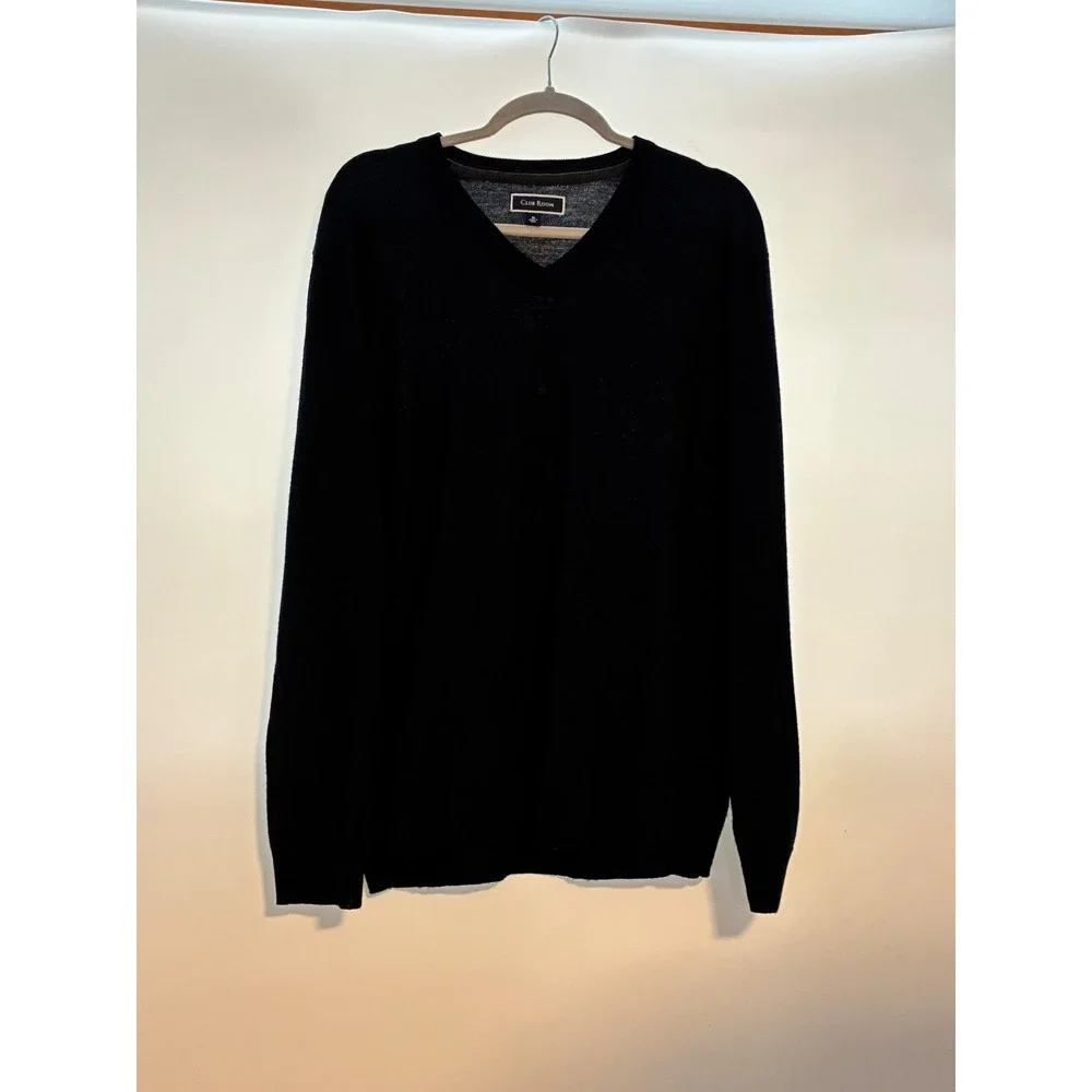 Club Room‎ Mens V Neck Sweater Wool Acrylic Blend Navy Blue Size XL